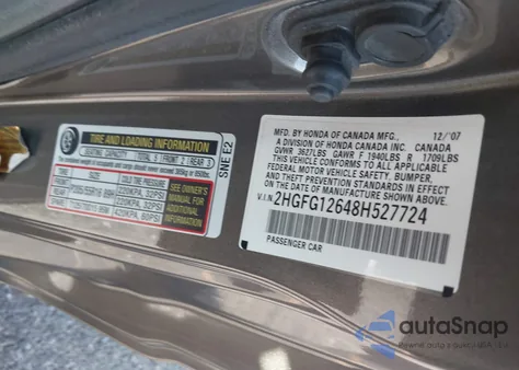 2008 Honda Civic Lx from USA, damaged, VIN 2HGFG12648H527724